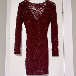 Windsor Burgundy Lace and Sequins V-back Bodycon Cocktail Dress!!!